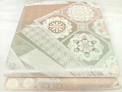 平和屋着物◎六通柄袋帯　正倉院花文　銀糸　正絹　逸品　AABK4850yx
