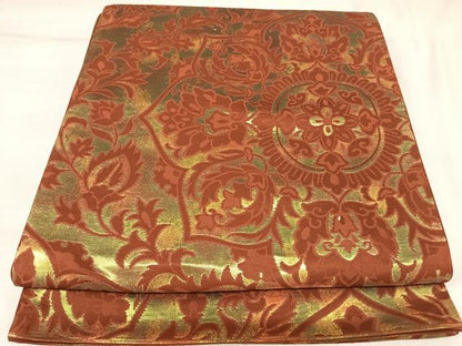 平和屋着物◎六通柄袋帯　正倉院花文　金糸　正絹　逸品　AABK4852yx