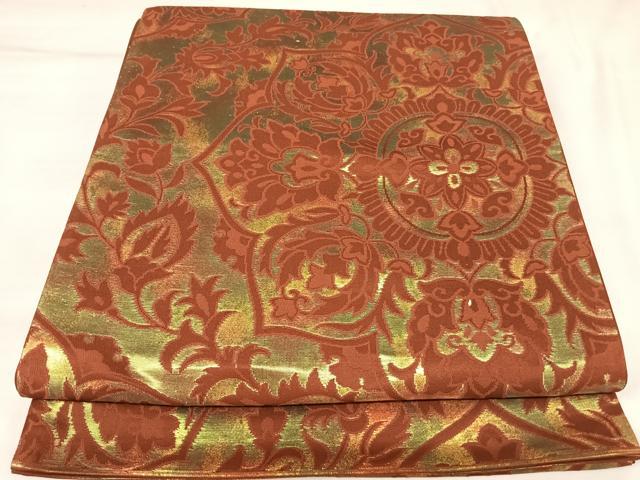 平和屋着物◎六通柄袋帯　正倉院花文　金糸　正絹　逸品　AABK4852yx