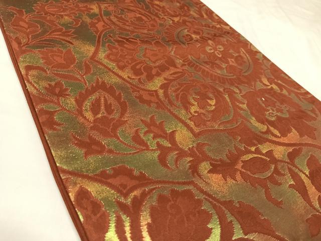 平和屋着物◎六通柄袋帯　正倉院花文　金糸　正絹　逸品　AABK4852yx