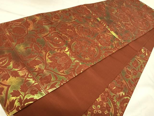 平和屋着物◎六通柄袋帯　正倉院花文　金糸　正絹　逸品　AABK4852yx