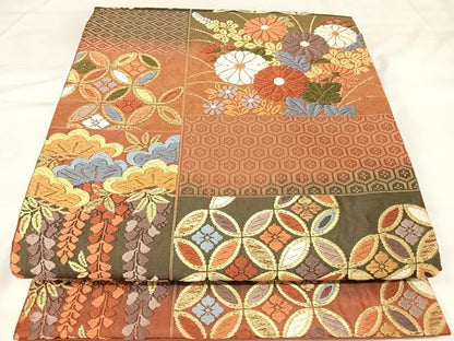 平和屋着物◎六通柄袋帯　唐織　七宝花文　金糸　正絹　逸品　AABK4854yx