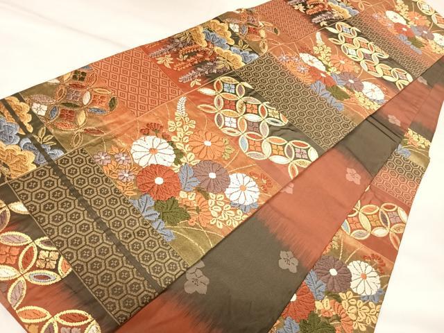 平和屋着物◎六通柄袋帯　唐織　七宝花文　金糸　正絹　逸品　AABK4854yx