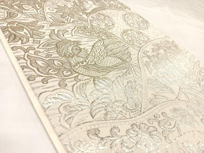 平和屋着物◎六通柄袋帯　更紗花文　銀糸　正絹　逸品　AABK4857yx