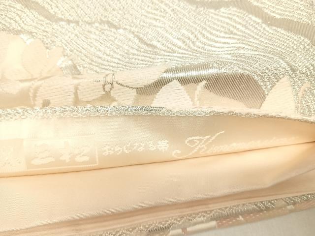 平和屋着物◎六通柄袋帯　唐織　流水舞蝶文　銀糸　正絹　逸品　AABK4862yx