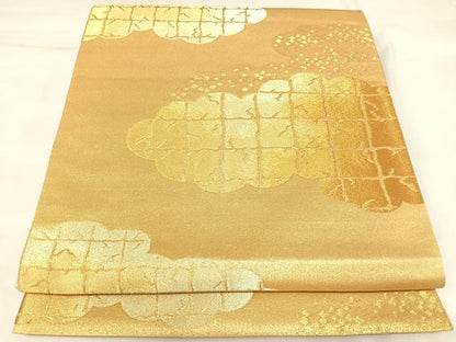 平和屋着物◎六通柄袋帯　雲重ね文　金糸　正絹　逸品　AABK4863yx