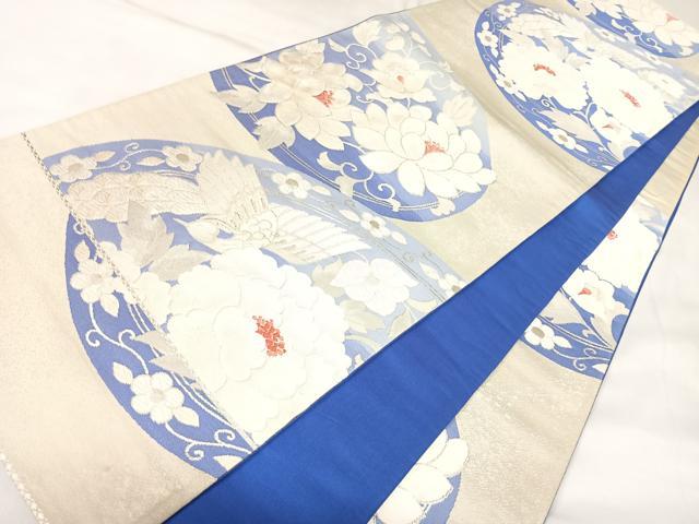 平和屋着物◎六通柄袋帯　唐織　花鳥文　銀糸　正絹　逸品　AABK4864yx
