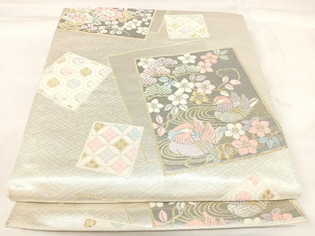 平和屋着物◎六通柄袋帯　唐織　色紙重ね花鳥文　金銀糸　正絹　逸品　AABK4879yx