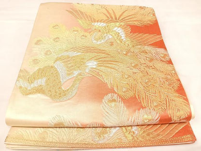平和屋着物◎六通柄袋帯　孔雀文　金銀糸　正絹　逸品　AABK4880yx