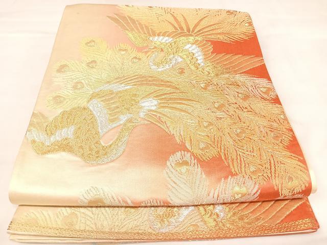 平和屋着物◎六通柄袋帯　孔雀文　金銀糸　正絹　逸品　AABK4880yx