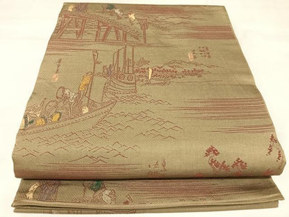 平和屋着物◎六通柄袋帯　東海道五十三次　正絹　逸品　AABK4881yx