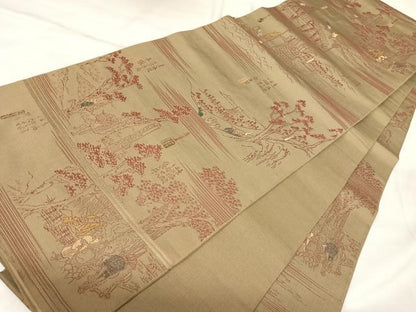 平和屋着物◎六通柄袋帯　東海道五十三次　正絹　逸品　AABK4881yx