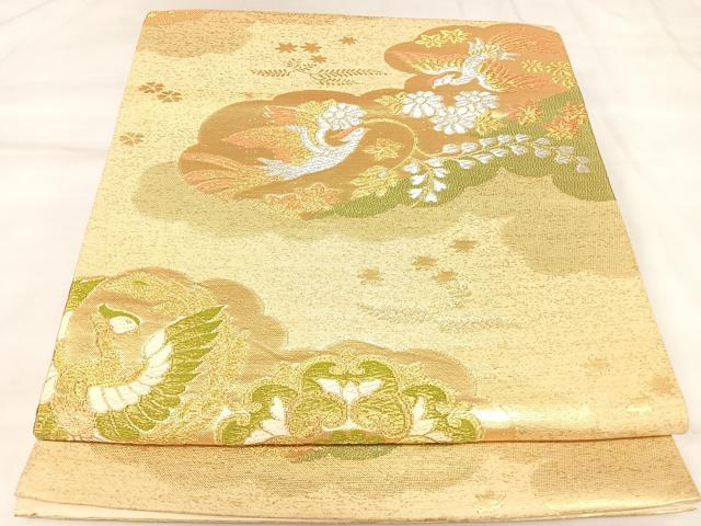 平和屋着物◎六通柄袋帯　唐織　雲取り鳳凰花文　金銀糸　正絹　逸品　AABK4882yx