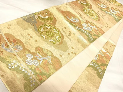 平和屋着物◎六通柄袋帯　唐織　雲取り鳳凰花文　金銀糸　正絹　逸品　AABK4882yx