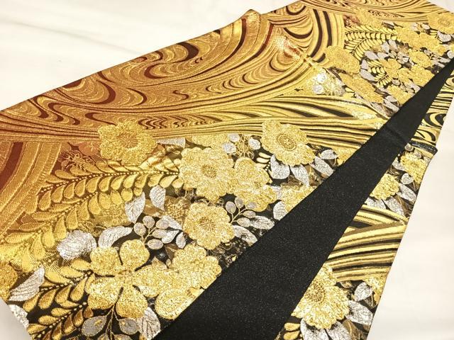 平和屋着物◎六通柄袋帯　辻が花　流水花文　金銀糸　正絹　逸品　AABK4884yx