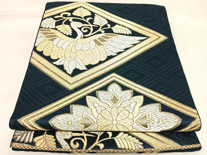 平和屋着物◎六通柄袋帯　花鳥菱文　金銀糸　正絹　逸品　AABK4886yx