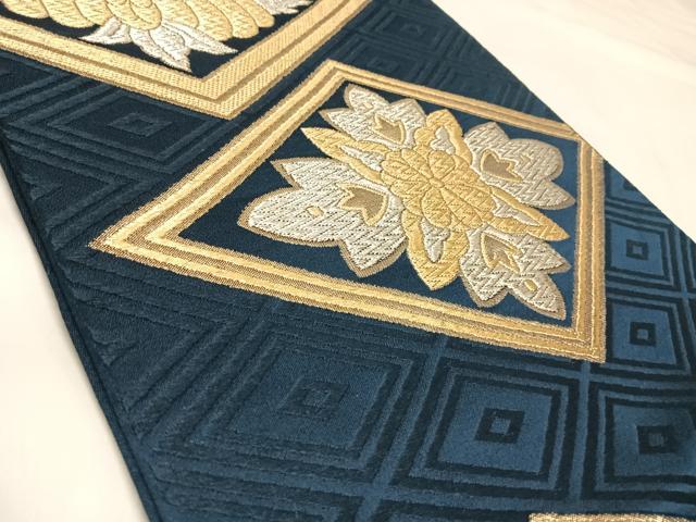 平和屋着物◎六通柄袋帯　花鳥菱文　金銀糸　正絹　逸品　AABK4886yx
