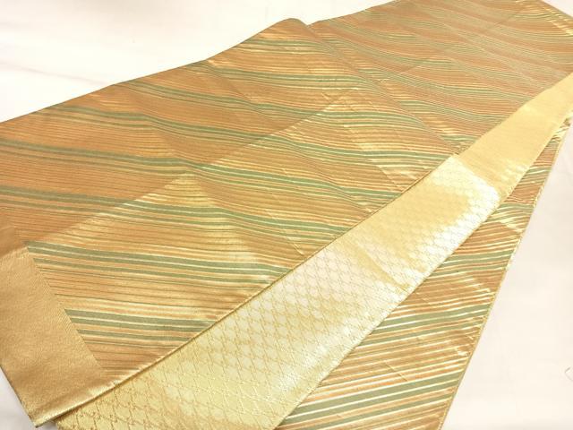 平和屋着物◎佐賀錦　全通柄袋帯　斜縞　金糸　正絹　逸品　AABK4887yx