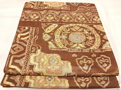 平和屋着物◎六通柄京袋帯　横段花文　金糸　正絹　逸品　AABK4889yx