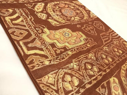 平和屋着物◎六通柄京袋帯　横段花文　金糸　正絹　逸品　AABK4889yx