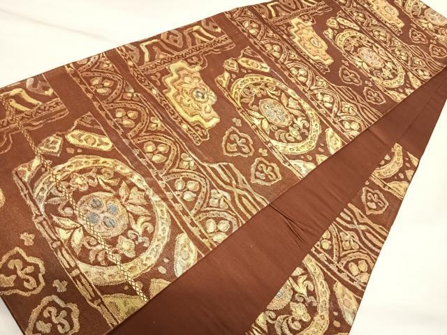 平和屋着物◎六通柄京袋帯　横段花文　金糸　正絹　逸品　AABK4889yx