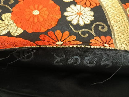 平和屋着物◎六通柄袋帯　唐織　立涌花文　とのむら　黒地　金糸　正絹　逸品　AABK4895yx