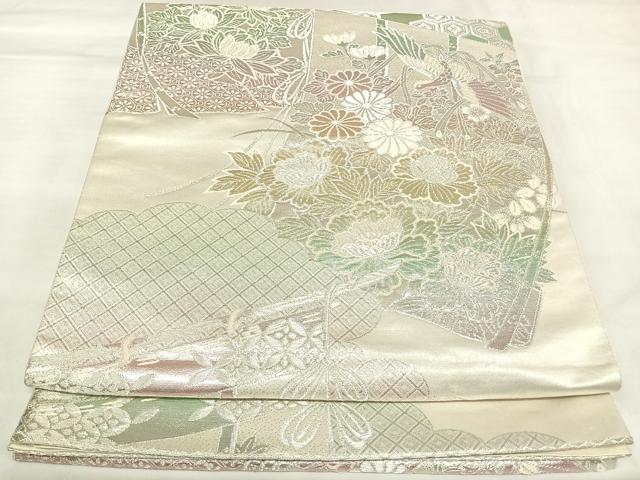 平和屋着物◎六通柄袋帯　煌きのオパール　几帳花鳥文　金銀糸　正絹　逸品　AABK4898yx
