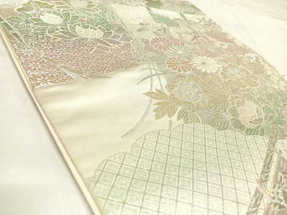 平和屋着物◎六通柄袋帯　煌きのオパール　几帳花鳥文　金銀糸　正絹　逸品　AABK4898yx