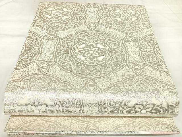 平和屋着物◎両面六通柄袋帯　唐織　花蝶文　銀糸　正絹　逸品　AABK4905yx