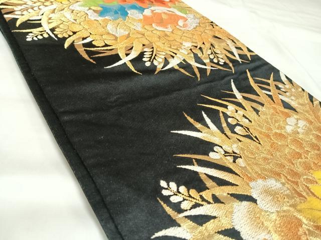 平和屋着物◎六通柄袋帯　唐織　草花文　黒地　金銀糸　正絹　逸品　AABK4909yx