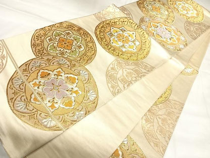 平和屋着物◎六通柄袋帯　唐織　花丸文　金銀糸　正絹　逸品　AABK4912yx