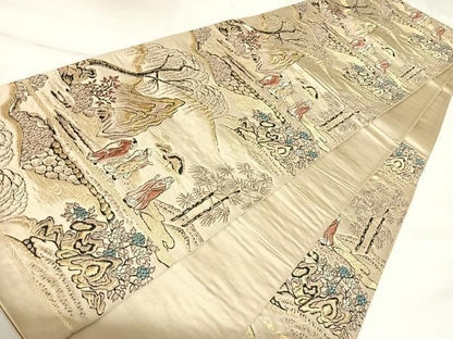 平和屋着物◎六通柄袋帯　人物風景文　金糸　正絹　逸品　AABK4916yx
