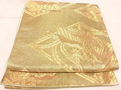 平和屋着物◎六通柄袋帯　鳳凰桐文　金糸　正絹　逸品　AABK4918yx