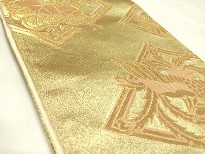 平和屋着物◎六通柄袋帯　鳳凰桐文　金糸　正絹　逸品　AABK4918yx