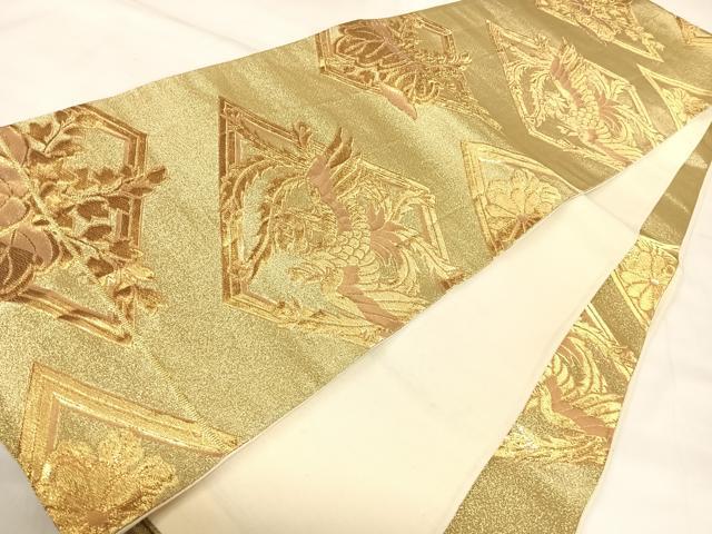 平和屋着物◎六通柄袋帯　鳳凰桐文　金糸　正絹　逸品　AABK4918yx