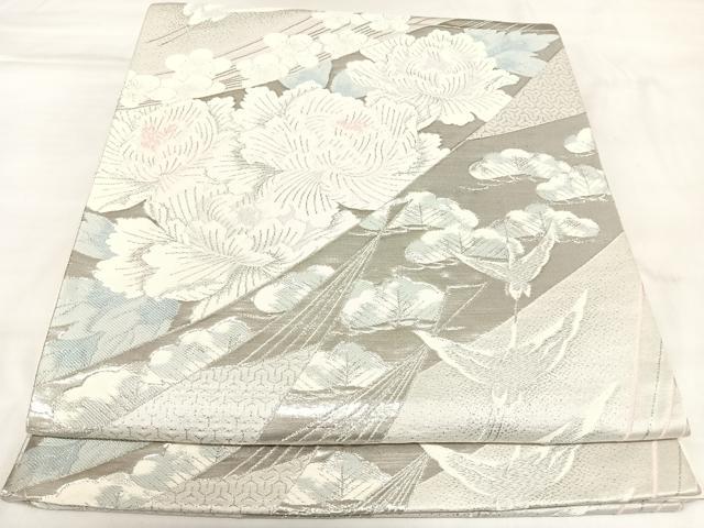 平和屋着物◎六通柄袋帯　唐織　飛鶴花文　錦織プラチナ箔　正絹　逸品　AABK4919yx
