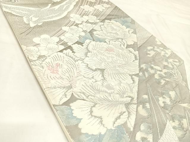 平和屋着物◎六通柄袋帯　唐織　飛鶴花文　錦織プラチナ箔　正絹　逸品　AABK4919yx