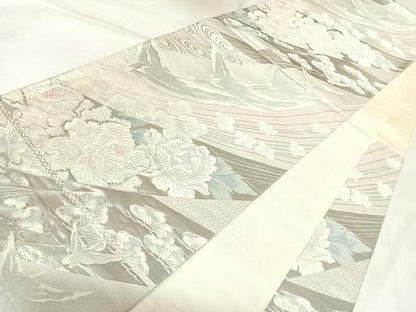 平和屋着物◎六通柄袋帯　唐織　飛鶴花文　錦織プラチナ箔　正絹　逸品　AABK4919yx