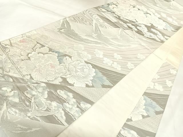 平和屋着物◎六通柄袋帯　唐織　飛鶴花文　錦織プラチナ箔　正絹　逸品　AABK4919yx