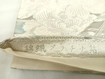 平和屋着物◎六通柄袋帯　唐織　飛鶴花文　錦織プラチナ箔　正絹　逸品　AABK4919yx