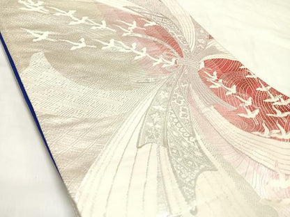 平和屋着物◎両面六通柄袋帯　唐織　流水束ね熨斗飛鶴文　金銀糸　正絹　逸品　AABK4923yx
