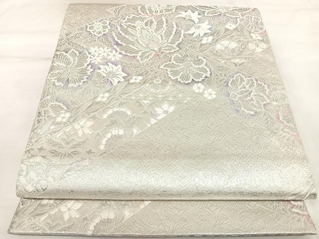 平和屋着物◎両面六通柄袋帯　唐織　松皮菱花文　銀糸　正絹　逸品　AABK4924yx