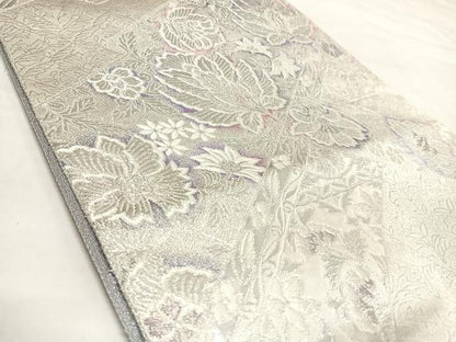 平和屋着物◎両面六通柄袋帯　唐織　松皮菱花文　銀糸　正絹　逸品　AABK4924yx