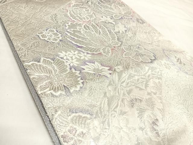 平和屋着物◎両面六通柄袋帯　唐織　松皮菱花文　銀糸　正絹　逸品　AABK4924yx