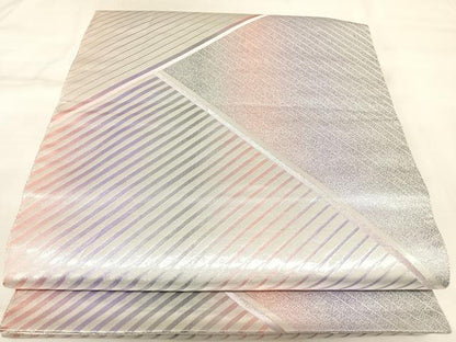 平和屋着物◎両面六通柄袋帯　唐織　松皮菱花文　銀糸　正絹　逸品　AABK4924yx