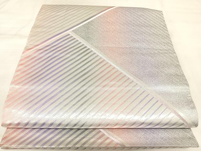 平和屋着物◎両面六通柄袋帯　唐織　松皮菱花文　銀糸　正絹　逸品　AABK4924yx