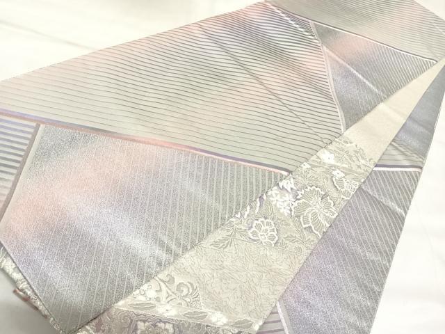 平和屋着物◎両面六通柄袋帯　唐織　松皮菱花文　銀糸　正絹　逸品　AABK4924yx