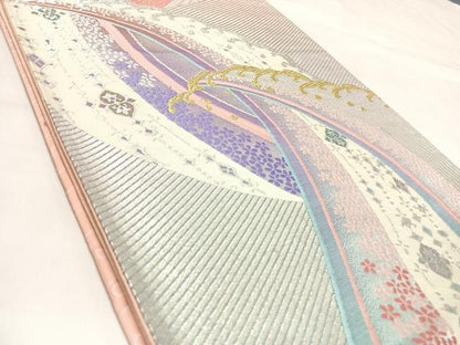 平和屋着物◎両面六通柄袋帯　唐織　立波花文　金銀糸　正絹　逸品　AABK4926yx