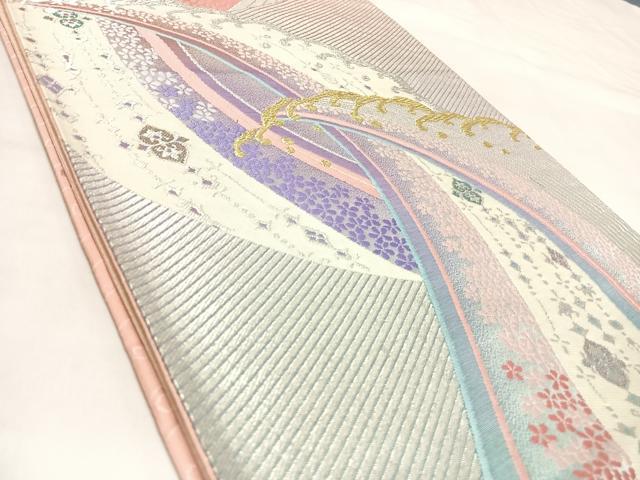 平和屋着物◎両面六通柄袋帯　唐織　立波花文　金銀糸　正絹　逸品　AABK4926yx