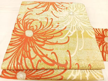 平和屋着物◎九寸名古屋帯　唐織　乱菊　金銀糸　正絹　逸品　AABK4928yx